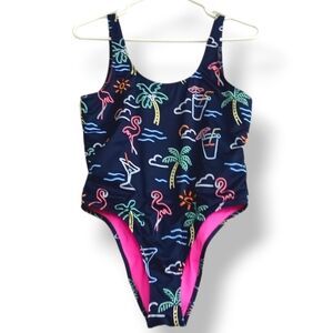 Chubbies Navy Tropical Print One Piece Swimsuit